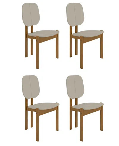 Manhattan Comfort Gales 4-piece Mdf Dining Chair With Solid Wood Legs In Greige