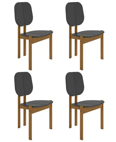 Manhattan Comfort Gales 4-piece Mdf Dining Chair With Solid Wood Legs In Matte Black