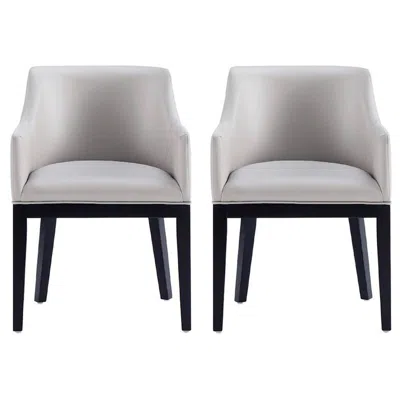 Manhattan Comfort Gansevoort Modern Faux Leather Dining Armchair In Light Grey Set Of 2 In Black