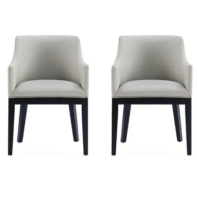 Manhattan Comfort Gansevoort Modern Faux Leather Dining Armchair In Stone Grey Set Of 2 In Gray