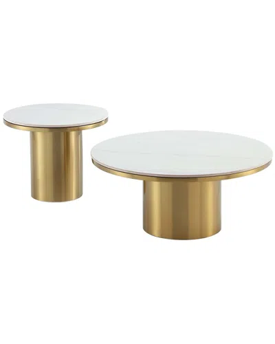 Manhattan Comfort Glenn 2pc Modern Coffee Table & End Table Set In Gold