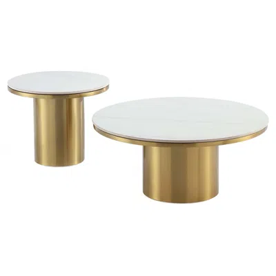 Manhattan Comfort Glenn 2-piece Modern Coffee Table And End Table Set In Gold