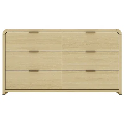 Manhattan Comfort Grace Modern 60 Double Dresser With 6 Drawers In Natural Oak And Gold In Brown