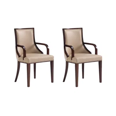 Manhattan Comfort Grand Faux Leather Dining Armchair In Tan With Beech Wood Frame (set Of 2) In Brown