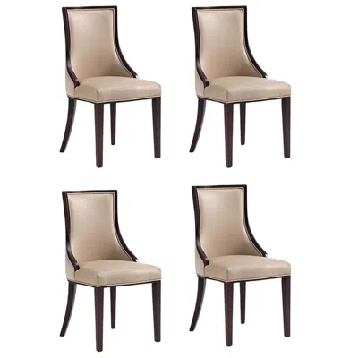 Manhattan Comfort Grand Faux Leather Dining Chair In Tan With Beech Wood Frame (set Of 4) In Multi