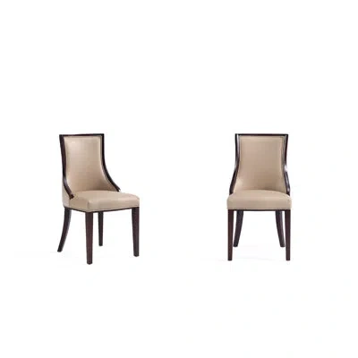 Manhattan Comfort Grand Traditional Upholstered Beech Wood Side Chair In Tan