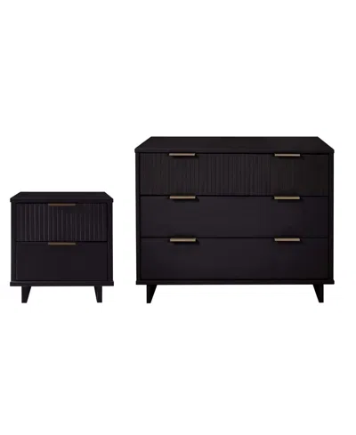 Manhattan Comfort 2-piece Granville Solid Pine Wood 3-drawer Standard Dresser And 2-drawer Nightstand Set In Black