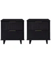 Manhattan Comfort 2-piece Granville Solid Pine Wood 2-drawer Nightstand Set In Black