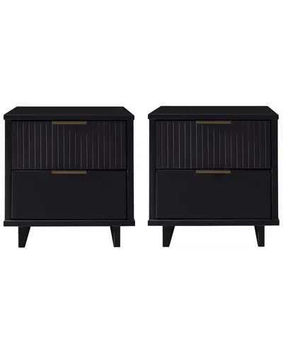 Manhattan Comfort 2-piece Granville Solid Pine Wood 2-drawer Nightstand Set In Black
