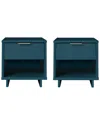 Manhattan Comfort 2-piece Granville Solid Pine Wood 1-drawer Nightstand Set In Blue