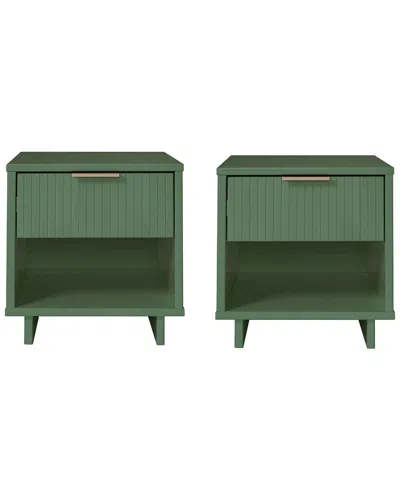Manhattan Comfort Granville Modern Solid Wood Nightstand In Green