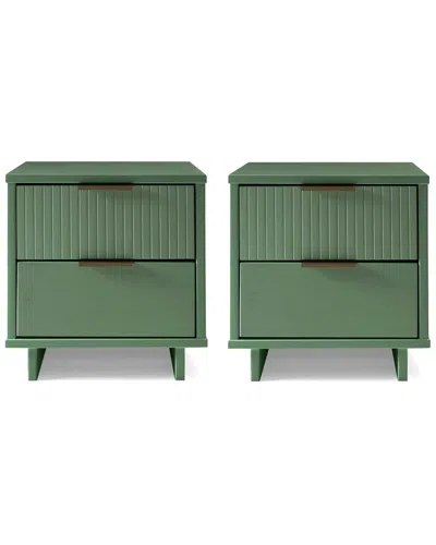 Manhattan Comfort Granville Modern Solid Wood Nightstand In Green