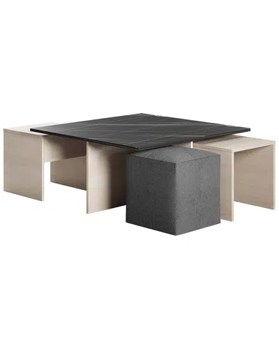 MANHATTAN COMFORT MANHATTAN COMFORT HALEY MID-CENTURY MODERN NESTED COFFEE TABLE & OTTOMAN SET