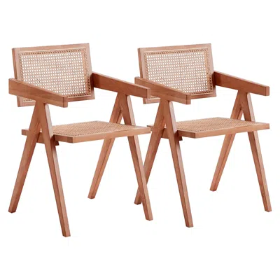 Manhattan Comfort Hamlet Nature Wood And Cane Dining Chairs Set Of 2
