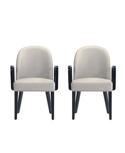 Manhattan Comfort Hillman 2-piece Leatherette And Velvet Upholstered Beech Wood Dining Armchair In Grey