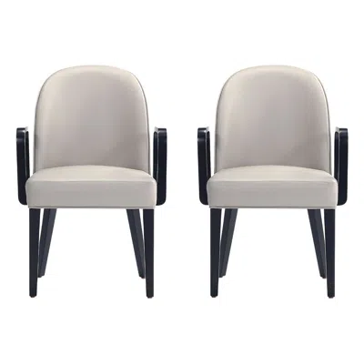 Manhattan Comfort Hillman Modern Leatherette And Velvet Dining Armchair In Light Grey-set Of2