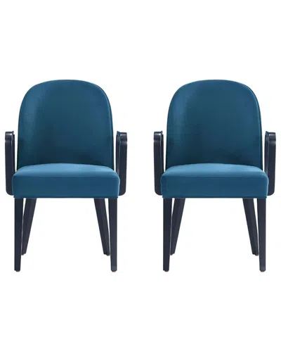 Manhattan Comfort Hillman Modern Velvet Upholstered Dining Arm Chair In Blue