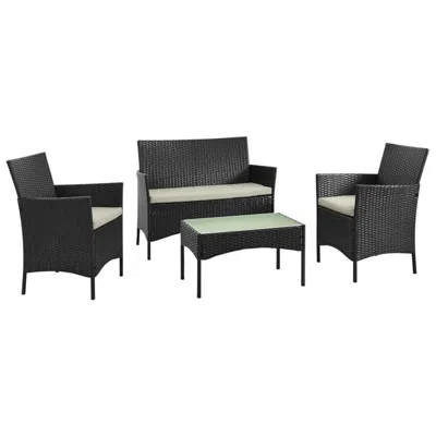 Manhattan Comfort Imperia Patio 4-person Conversation Set With Coffee Table Cream Cushions In Multi