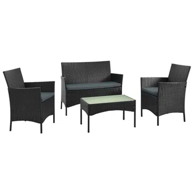 Manhattan Comfort Imperia Patio 4-person Conversation Set With Coffee Table Grey Cushions