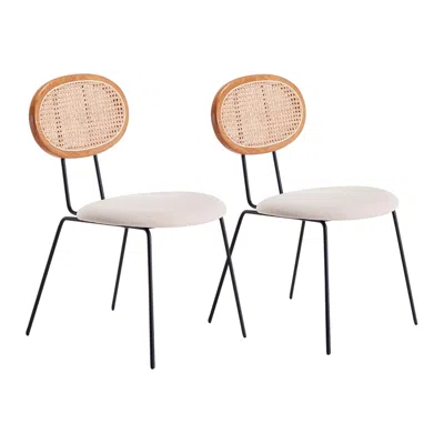 Manhattan Comfort Jardin Oatmeal Fabric Dining Chairs Set Of 2 In Multi