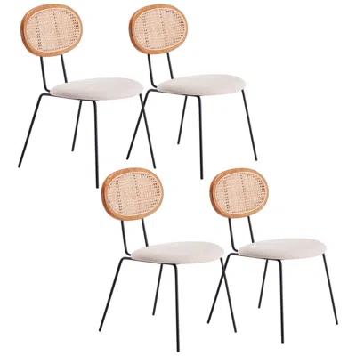 Manhattan Comfort Jardin Oatmeal Fabric Dining Chairs Set Of 4 In Multi