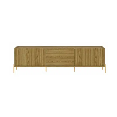 Manhattan Comfort Jasper 86.69" Tv Stand With Steel Gold Legs In Oak Pro Touch
