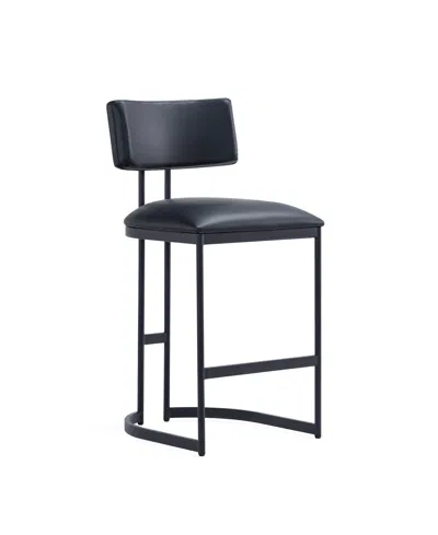 Manhattan Comfort Juno 38.2" Faux Leather Upholstered Counter Stool In Blue