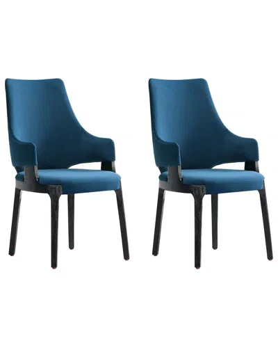 Manhattan Comfort Kara Modern Velvet Upholstered Dining Arm Chair In Blue