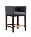 Manhattan Comfort Kingsley Counter Stool In Grey And Dark Walnut In Brown