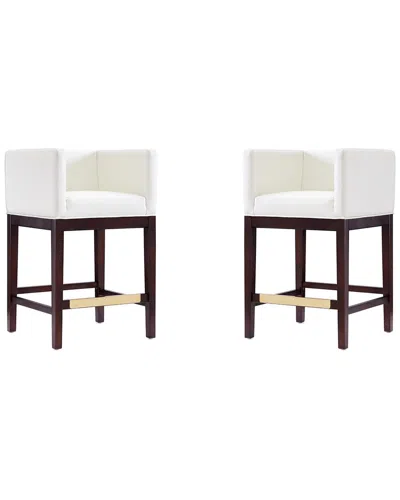 Manhattan Comfort Kingsley Counter Stool In Ivory And Dark Walnut