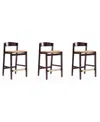Manhattan Comfort Klismos Counter Stool, Set Of 3 In Camel,dark Walnut