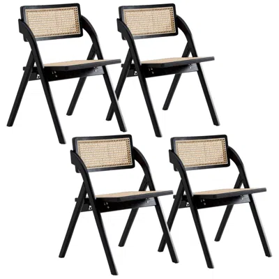 Manhattan Comfort Lambinet Black Wood And Cane Folding Dining Chairs Set Of 4
