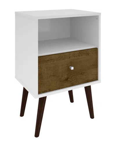 Manhattan Comfort Liberty Mid Century Modern Nightstand In Brown