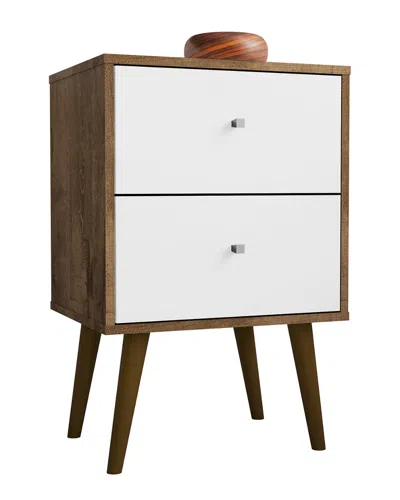Manhattan Comfort Liberty Mid Century Modern Nightstand In White
