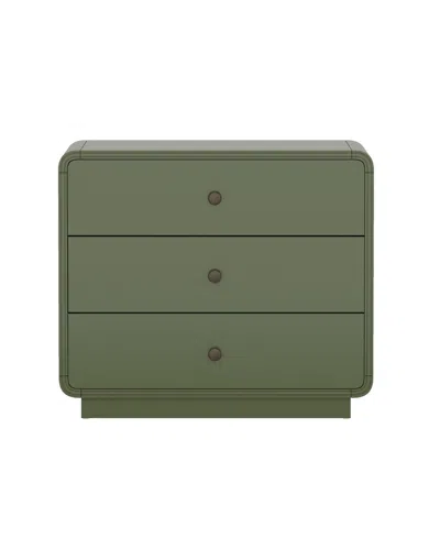 Manhattan Comfort Liora 28" Rubberwood 3-drawer Nightstand In Green