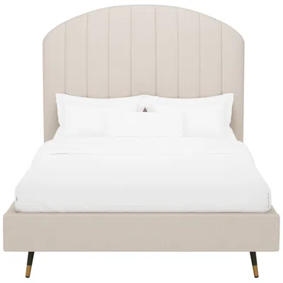 Manhattan Comfort Liraine Contemporary Arched Channel Upholstered Full Bed In Linen In Multi