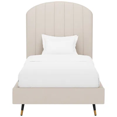 Manhattan Comfort Liraine Contemporary Arched Channel Upholstered Twin Bed In Linen In Multi