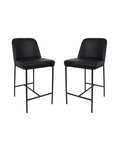 Manhattan Comfort Loft Faux Leather Upholstered Counter Stools, Set Of 2 In Black