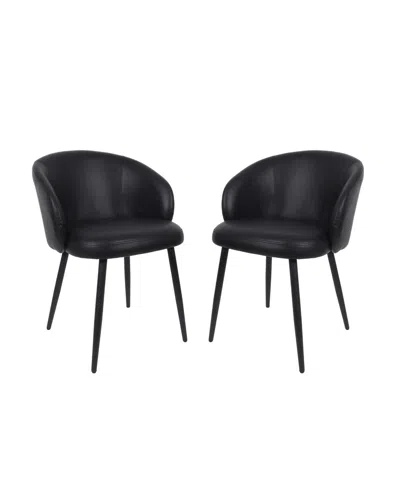 Manhattan Comfort Looma Faux Leather Upholstered Dining Side Chairs, Set Of 2 In Black