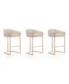Manhattan Comfort Set Of 3 Louvre Counter Stools In Cream,titanium Gold-tone