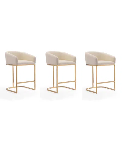 Manhattan Comfort Louvre 3-piece Leatherette Upholstered Counter Stool Set