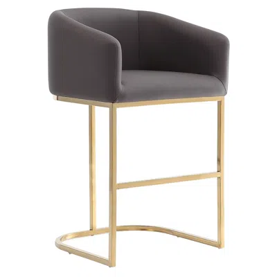 Manhattan Comfort Louvre Barstool In Grey And Black