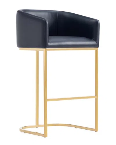Manhattan Comfort Louvre Mid-century Modern Leatherette Upholstered Barstool In Black