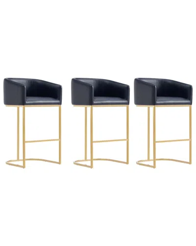 Manhattan Comfort Louvre Mid-century Modern Leatherette Upholstered Barstool In Black