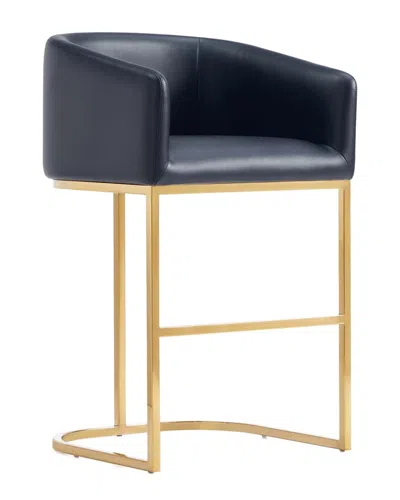 Manhattan Comfort Louvre Mid-century Modern Leatherette Upholstered Counter  Stool In Black