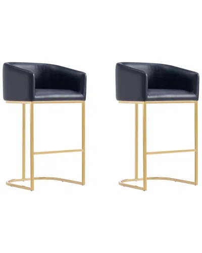 Manhattan Comfort Louvre Mid-century Modern Leatherette Upholstered Barstool In Black