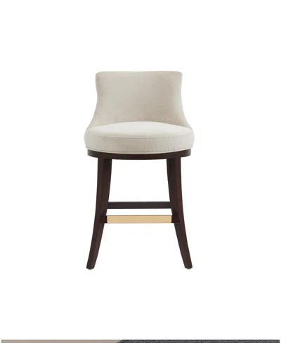 Manhattan Comfort Lucia 37.2" Chenille Upholstered Counter Stool In Brown
