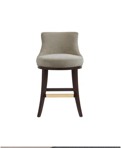 Manhattan Comfort Lucia 37.2" Chenille Upholstered Counter Stool In Brown