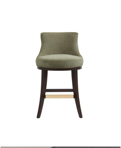 Manhattan Comfort Lucia 37.2" Chenille Upholstered Counter Stool In Green
