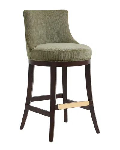 Manhattan Comfort Lucia Chenille Barstool With Beech Wood Legs In Green